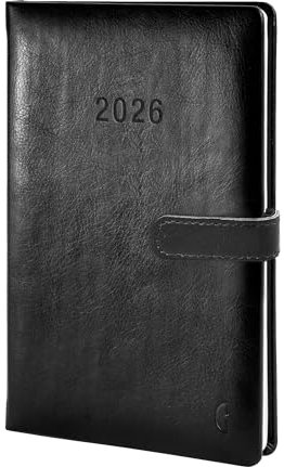 Chronoplan 50806 Buchkalender Kalendarium 2026 (Terminplaner A5 (140x215mm) Hardcover aus hochwertigem Lederimitat, Wochenplaner, 1 Woche auf 2 Seiten, mit Magnetverschluss, Stiftehalter) schwarz