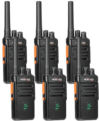 HESENATE HT66 Plus Walkie Talkie, Anzeige PMR446 Funkgerät Lizenzfreies Große Reichweite Funkgeräte Set Professionelles Woki Toki 16 Kanäle Walky Talky VOX mit USB C Ladegerät (Schwarz, 6er Set)