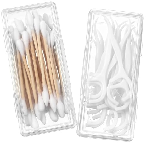 Ezymivs 2PCS Cotton Swab Holder for Travel, Floss Picks Case, Portable Small Dental Floss Holders, Cotton Swab Boxs Travel Storage Case, Dental Toothpick Holder for Cottons Buds Hair Ties Flosss