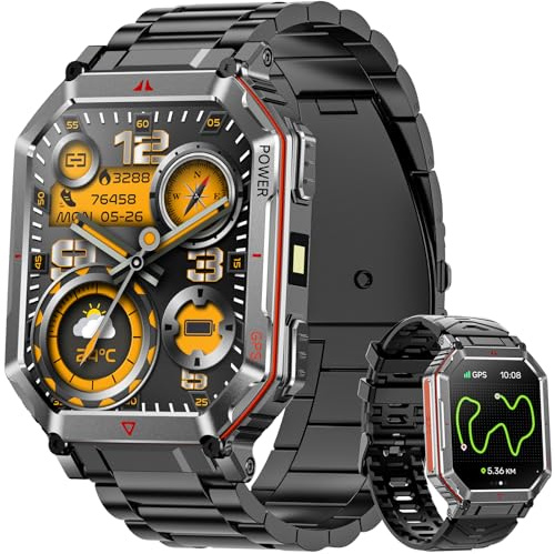 Smart Watch for Men Military Steel Strip, with GPT Voice Assistant and GPS | Compass/Sports Modes/LED Flashlight/AI dial, 2.01 HD Display Bluetooth Call Smartwatch, Compatible with Android & iOS