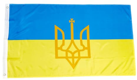 Fahne Flagge Ukraine mit Wappen - 60 x 90 cm
