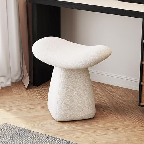 FURTOGUYI Boucle Vanity Stool for Dressing Table, Modern Nordic Cream Makeup Chair, Upholstered Footstool Ottoman for Bedroom, Living Room, Compact Small Space Seat