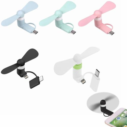 TUKNN 2 in 1 Mini-Handy-Ventilator, für i-P-hone -Telefone/Type-C-Telefone (5 Stücke,Schwarz+Weiß+Blau+Grün+Rosa)