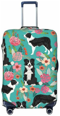 PPHGUT Housse de protection élastique universelle pour valise, motif floral Border Collie pour voyage, quotidien, affaires, vacances, Noir , XL, Bagage à main