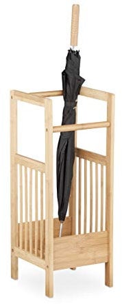 Relaxdays Porte-parapluies en bambou design naturel élégant support bois avec 2 poignées HxlxP: 64 x 25 x 26-5 cm- nature