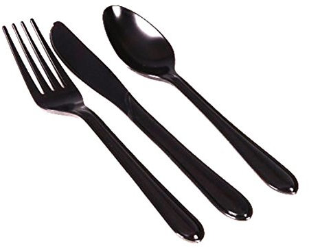 Thali Outlet - 3000 x Black Cutlery Set (1000 x Knives, 1000 x Forks, 1000 x Spoons) - Black Plastic Re-usable Cutlery Deal