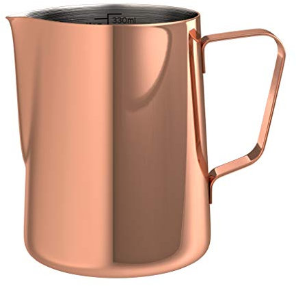 bonVIVO Stainless Steel Milk Jug with Copper Finish, Milk Frothing Jug 330 ml, Barista Milk Jug with Practical Scale, Milk Frother Jug Milk Steamer Pitcher for The Perfect Cappuccino Or Latte