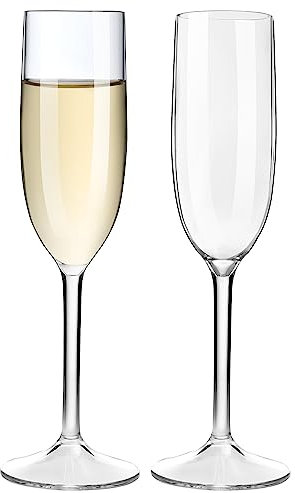 COOKY.D Shatterproof 100% Tritan-Plastic Champagne Flutes Unbreakable Stemmed Drinking Glasses Set, BPA Free & Dishwasher Safe, 170ml/6oz, Set of 2