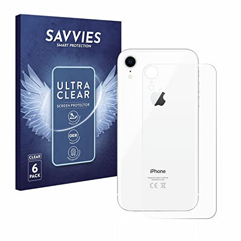 Savvies 6 Stück Schutzfolie für Apple iPhone XR (Rückseite) Displayschutz-Folie Ultra-Transparent
