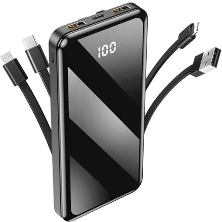 Batterie Externe pour Honor Magic 6 Pro, 6 Lite, Vs, V2, 5 Lite / 200 Lite, 90 Smart, 90 Li... 10000 mAh, Câbles intégrés + 2 Ports USB, indicateurs LED