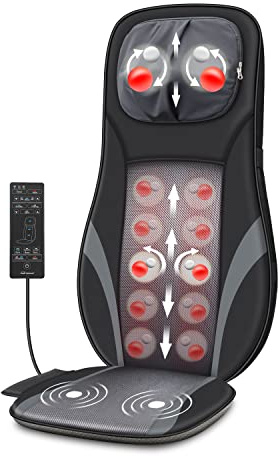 Snailax Massagesitzauflage mit Ganzkörpermassage, Shiatsu Massagegerät mit Wärme, Massageauflage mit DREI Massagezonen, Massagesessel, Rückenmassagegerät, Geschenke für Damen, Herren, Papa, Mama