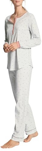 CALIDA Sweet Dreams Pyjama, lang Damen, aus 100% Baumwolle, Hose mit stoffbezogenem Gummibund