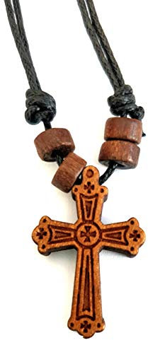 IconsGr Christian-orthodoxe griechisch Religiöse Anhänger Halskette mit Holz Kreuz / 63
