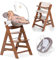 hauck Alpha+ Newborn Set Deluxe - Baby Holz Hochstuhl ab Geburt mit Liegefunktion - inkl. Aufsatz für Neugeborene & Sitzpolster - mitwachsend, verstellbar - Walnut
