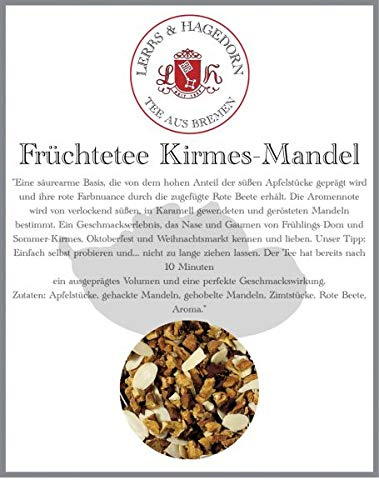 Lerbs & Hagedorn, Früchtetee Kirmes Mandel | Geröstete Mandel in Karamell 1kg (ca. 81 Liter) Mit Apfel, Mandeln, Zimtstücken, Rote Beete