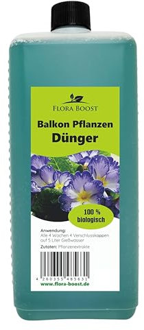 Konfitee Balkonpflanzen Dünger Flora Boost 1000ml I Für bis zu 200L Gießwasser I Für alle Balkon- & Kübelpflanzen geeignet I Flüssiger Blatt- & Wurzeldünger I 100% natürlicher Pflanzendünger