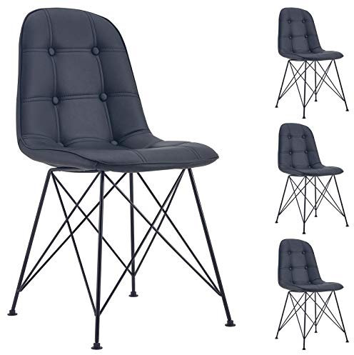 IDIMEX Esszimmerstuhl Imran Retrodesign, Stühle Esszimmer Küchenstuhl Essstuhl Polsterstuhl, im 4er Set, Kunstlederbezug in schwarz