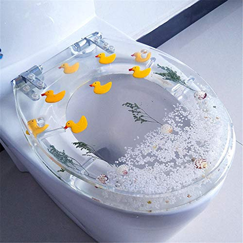 FTYYSWL Abattant de toilette en résine, siège de toilette transparent, solide et durable, couleurs vives, convient à la plupart des toilettes, facile à enlever et à installer, transparent, jaune