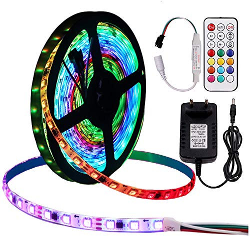 XUNATA WS2811 DC12V Einzeln Adressierbaren LED-Streifen 5050 RGB Traumfarbe Lichtband mit 21Key RF LED RGB Controller (5M 300leds Non-Wasserdicht)