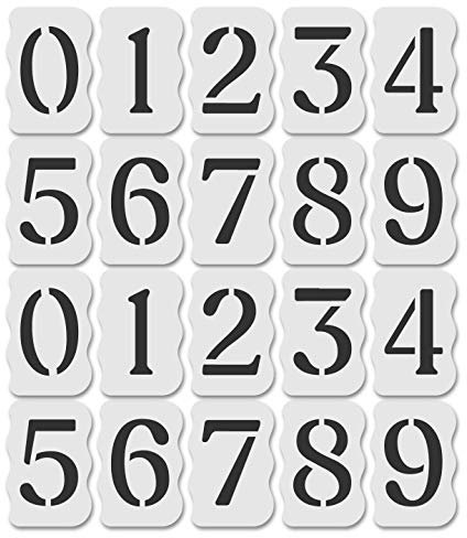 Panzerschablonen-Set für Adressmalerei, Stanzschablonen, Schablonen Malen, Wandschablone, alle Zahlen – 14 mm Mylar-Kunststoff [10,2 cm hohe Zahlen, je 2 Stück] (weiche Serif-Schriftart)