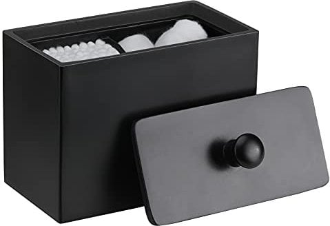 Luxspire Wattestäbchen Behälter & Wattepadspender, 2 Fächer Tampon Aufbewahrung Spender Makeup Organizer Aufbewahrungsbox mit Deckel für Wattestäbchen Q-Tips Wattepads Baumwollbehälter, Matte Schwarz