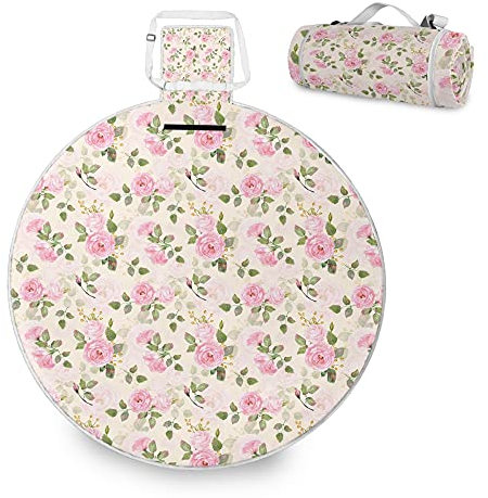 ALAZA Runde wasserdichte Picknickdecke, Aquarell-rosa Rosen, tragbar, faltbar, für den Innenbereich, für Reisen, Wandern, Camping, Park, 148 cm