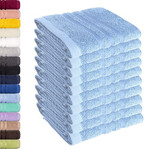 Lavea® 10er Set Seiftuch 30x30 cm – Hochwertige Gästehandtücher 30x30 aus 100% Baumwolle, Frottierserie Elena – Saugstark, Waschbar und Strapazierfähig - Delphinblau
