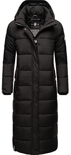 Navahoo Damen Wintermantel Warmer Steppmantel lang mit Abnehmbarer Kapuze Isalie Black Gr. S