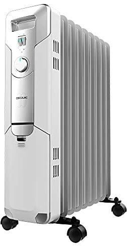 Cecotec Radiador Eléctrico de Aceite ReadyWarm 9000 Space. 9 Módulos, Bajo Consumo, 2000 W, 3 Niveles, Recogecables, Sistema de Seguridad, Ruedas, 20 m2