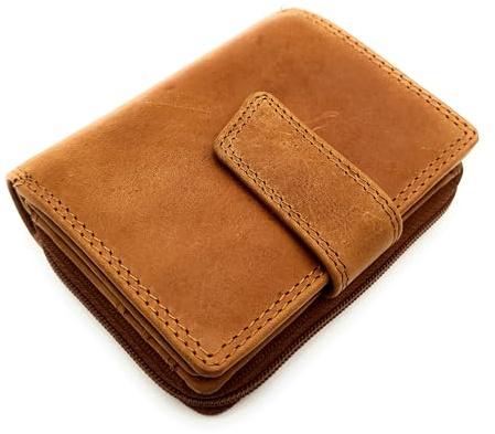 Lemasi kleine echt Leder Damen Geldbörse Portemonnaie Geldbeutel mit RFID Schutz (Braun)