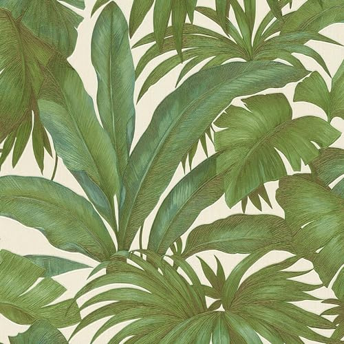 Profhome Papier Peint Jungle Tropicale - Vert Bronze et Beige - Tapisserie Murale Intissée Largeur 70 cm - Style Nature Exotique pour Salon et Chambre - 0,70 x 10,05 m - 962405-GU