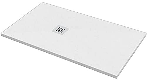 ERCOS Piatto Doccia In Composito di Marmo Da 700x1200 mm, Design Moderno Effetto Pietra, Colore Bianco Opaco - Piatto Doccia Ultrasottile