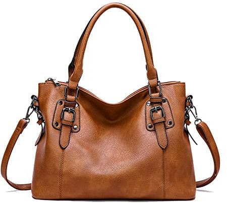Aileese Womens Handbags Soft Leather Retro Vintage Designer Top-Handle Casual Pocket Ladies Tote Shoulder Bags Brown