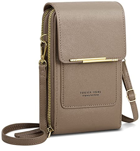 AIFILLE Petit Sacs Bandoulière Femme Pochette Téléphone Portable Pour Fille, Élégant en PU Cuir Porte Monnaie et Carte, Épaule Portefeuille, Gris