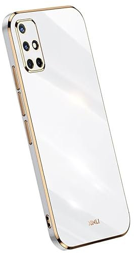 Topme Coque en Silicone pour Samsung Galaxy A51 4G (6.5 inches), [ Etui Housse de Téléphone de Style Bord Doré] - Blanc