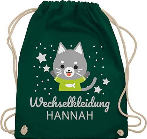 Turnbeutel Rucksack - Kita Beutel Wechselsachen Mädchen - Wechselkleidung Katze - Unisize - Dunkelgrün - stoffbeutel kindergarten wechselbeutel personalisierte beutelrucksäcke für