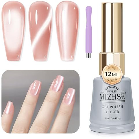 MIZHSE Cat Eye Gel Nail Polish with Magnet, 12 ml Holographic Snowlight Glitter 9D Cat Eye Gel Polish Magnetic Gel Nail Polish Cateye Magnetic Gel Nail Soak Off UV Gel for DIY Manicure Nail Art Salon