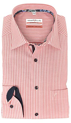 Marvelis Herren Businesshemd Modern Fit Kent Kragen Langarm Gestreift Rot, Kragenweite:41