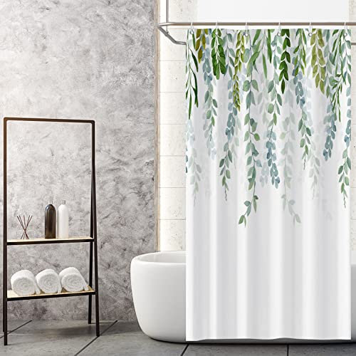 MIRRORANG piccola tenda della doccia del banco, tenda della doccia verde salvia per il bagno, impermeabile asciugatura rapida tessuto pianta tenda della doccia con 6 ganci,92x183cm