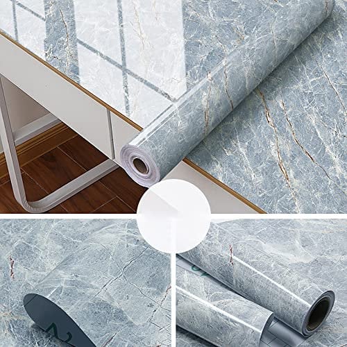 SEJAS Marmor Folie Selbstklebende,PVC,Klebefolie Küche,Fensterbank Folie,Klebefolie, Möbelfolie, Selbstklebende Folie, keine Luftblasen für Wände Türen, Blau (60cm*6m)