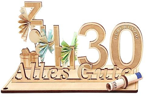 Giftota Geldgeschenke Geburtstag 30, Geschenke zum 30.Geburtstag Mann Frau, 30.Geschenke aus Holz Dekoration