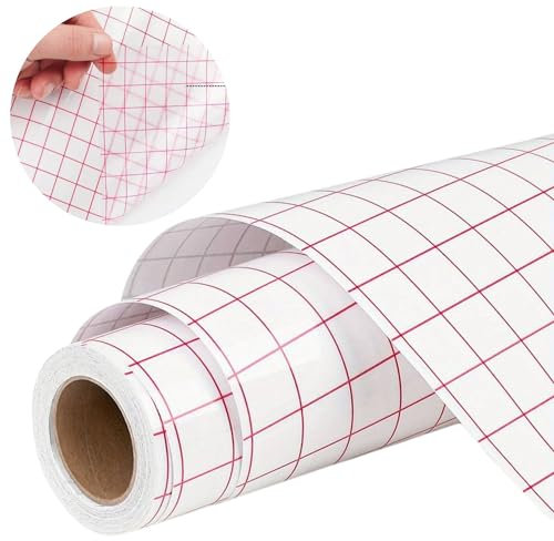 NimNik Transfer Tape for Vinyl - 12 x 10ft Clear Vinyl Transfer Paper Tape Roll with Red Grid for Cricut, Signs Stickers, Car Decals, Signs, Windows, Mug