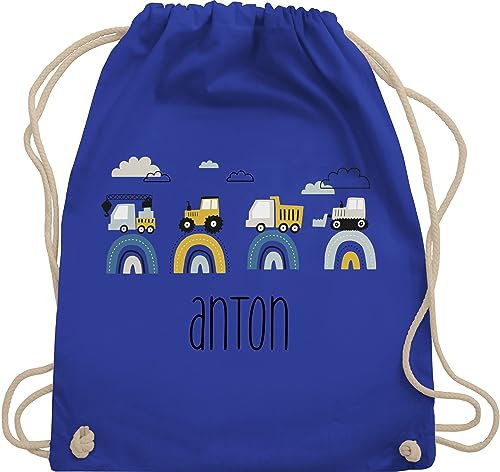Turnbeutel Rucksack - Baustelle I Traktor I Bagger I Kran I Kipper I LKW I Planierraupe - Unisize - Royalblau - rucksäcke kindergarten junge personalisierter stoffbeutel trecker traktoren traktor,