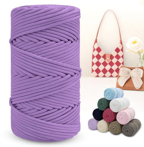 LEREATI Polyester Macrame Cord 4mm x 150m Braided Cord Thick Macrame Rope Yarn Crochet Cord, Polyester Yarn for Crocheting, Bags, Wall Hangers, Rug, DIY Crafts (Violet)