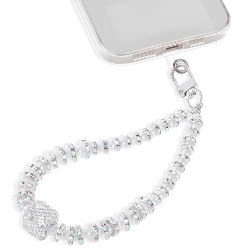 Andibro Shiny Phone Charm, Detachable Beaded Wrist Strap Keychain for Women's Cell Phone Accessories