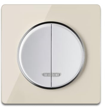 OneKeyElectro Design Doppel-Kontrollschalter grau mit Glas-Abdeckrahmen weiß, LED-Glimmlampe, Garda Line, 1 Weg, Unterputz, Schutzart IP20, 230V/16A