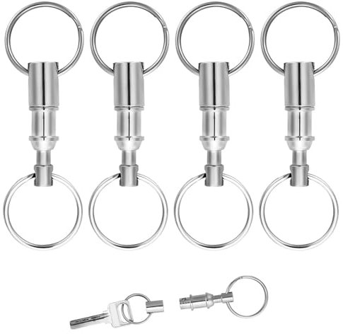 4 Pcs Quick Release Keychain: Detachable Dual Pull Apart Key Holder with Metal Keyring for DIY Craft, Home, Car Key Accessory