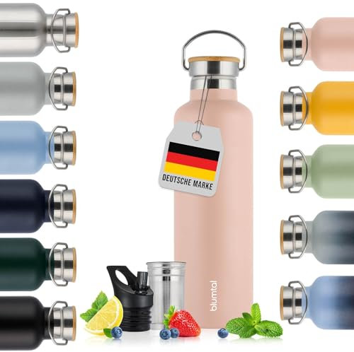 Blumtal Termo 750ml - Botella de acero inoxidable de doble pared 750ml - Botella isotérmica libre de BPA 750ml - Botella de acero inoxidable 750ml - botella de té - deportiva - Rosa