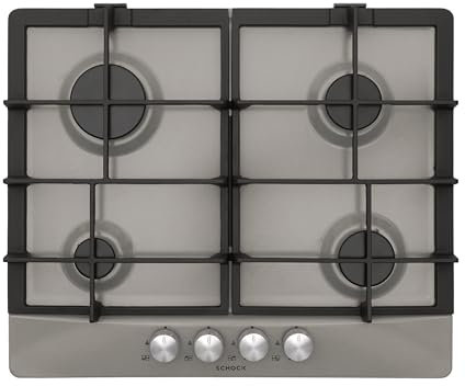 SCHOCK | Piano Cottura 4 Fuochi Gas Primus PC60 con Manopole Milleluci, Griglie in Ghisa, Valvole di Sicurezza, Grigio Tortora, 585x500 mm