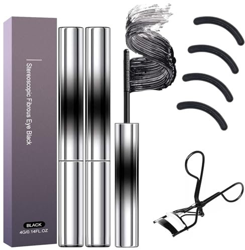 Leogony 3PCS 3D Curling Iron Mascara Kit, Waterproof Bristleless Metal Mascara with Eyelash Curler